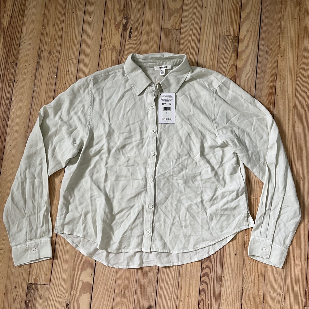Splendid‎ Womens flowy Viscose preppy Button Down Shirt Pale Grey Medium office